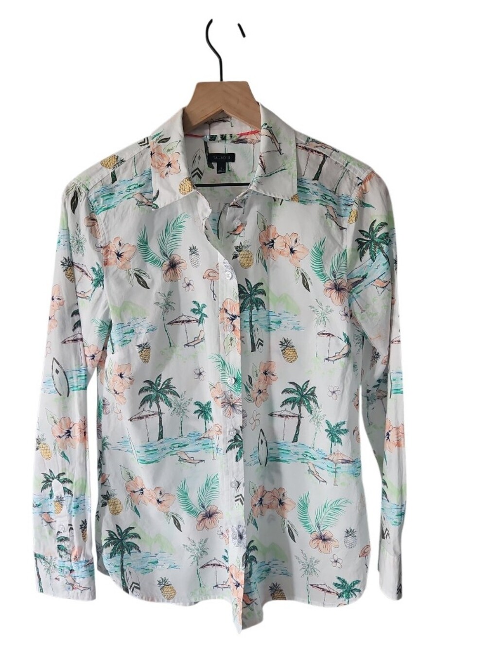 Talbots Classic 100% Cotton Scenic Beach Button-Down Shirt Size Small